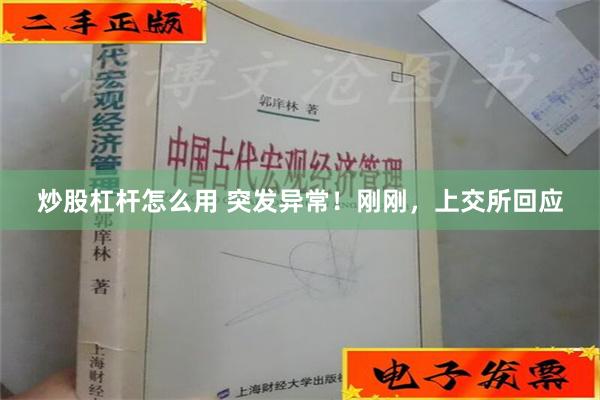 炒股杠杆怎么用 突发异常！刚刚，上交所回应